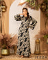 Satin Dress with Printed Statement Sleeves 62781
